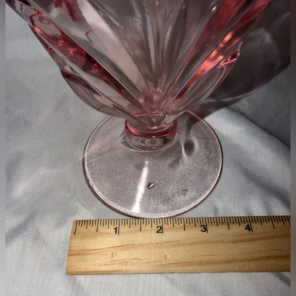 Pink Opalescent Glass Vase, Decorative, Scalloped Rim, Pedestal Base, 6.5" Tall - Picture 10 of 13